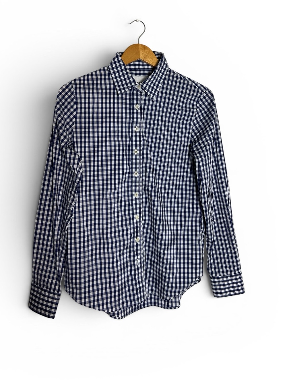 The Shirt By Rochelle Behrens Navy Gingham Button Down Size S - Picture 2 of 7